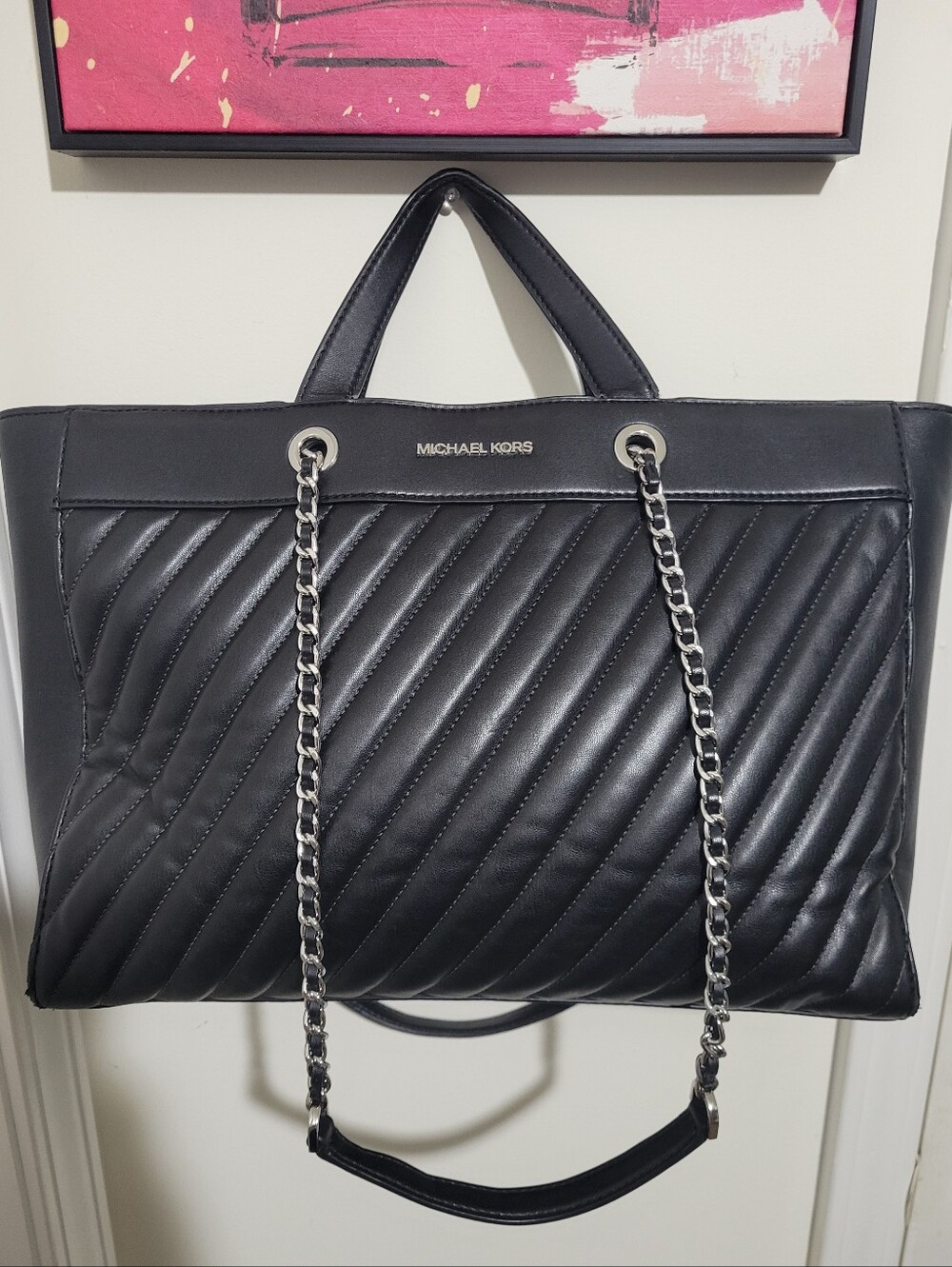 Authentic Michael Kors Black Quilted Leather Tote Shoulder Bag